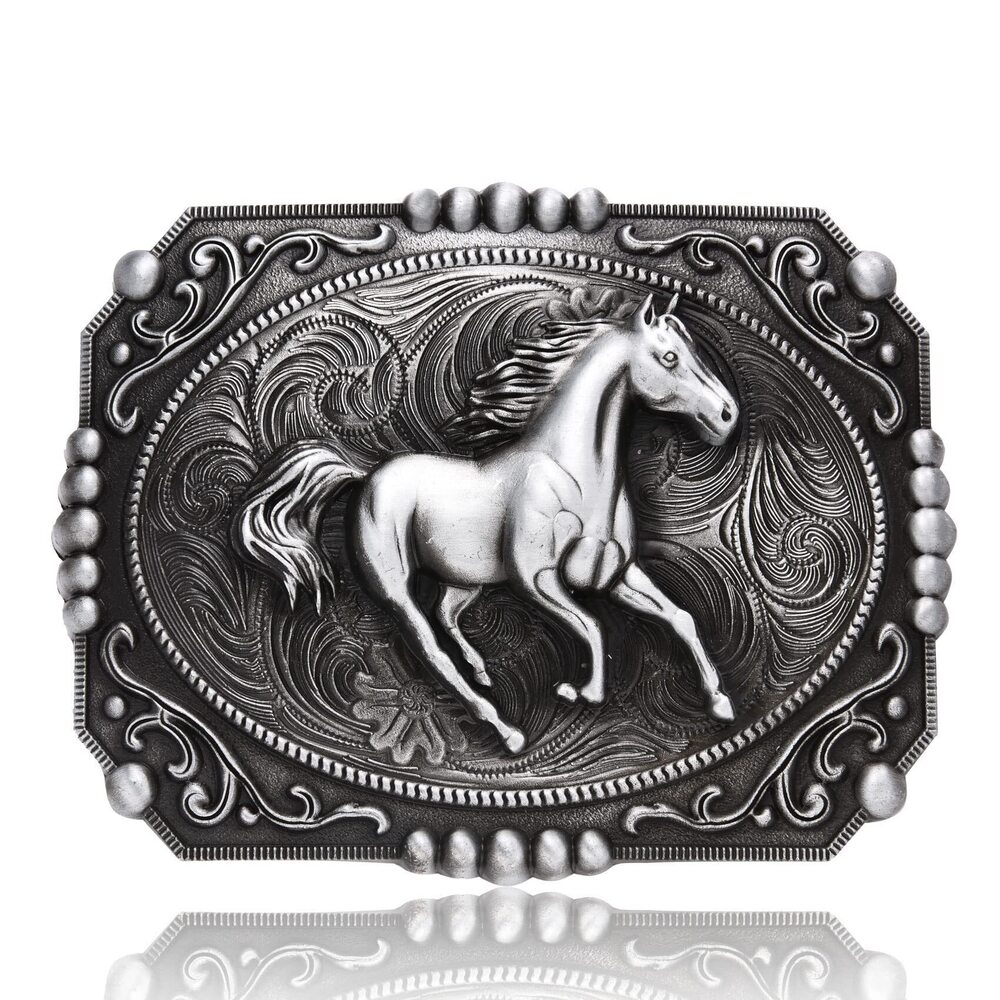 3680 Western Horse Belt Buckle Large Belt Buckle with Running Horse